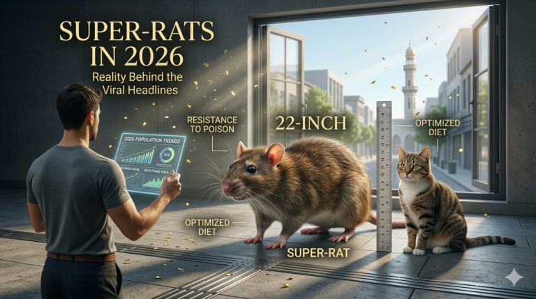 Scientific comparison of a 22-inch giant rat with a domestic cat for the 2026 super-rat growth report.