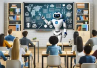 Teacher using AI tools to automate lesson planning in a smart classroom in 2026