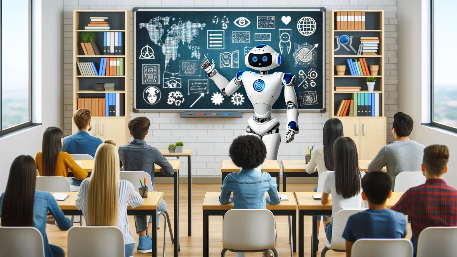 Teacher using AI tools to automate lesson planning in a smart classroom in 2026