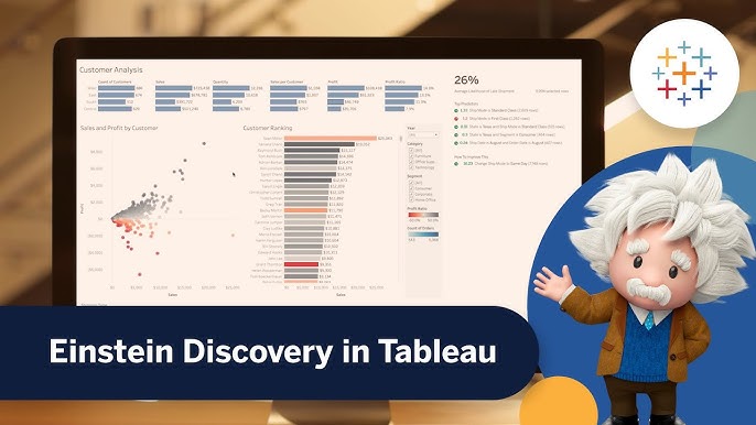 Tableau with Einstein GPT for business 2026 showing AI-powered data visualization, predictive analytics, and business intelligence dashboards in a modern workspace.