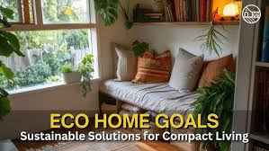 “DIY Eco-Friendly Home Hacks for Budget Living feature image showing sustainable home ideas, natural cleaning products, indoor plants, upcycled furniture, and energy-saving tips.”