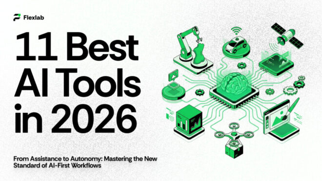 AI tools for business 2026 showing automation software, analytics dashboards, and digital technology improving business efficiency and growth.