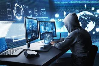Cybersecurity and ethical hacking concept showing network security, data protection, penetration testing, firewall systems and digital threat prevention