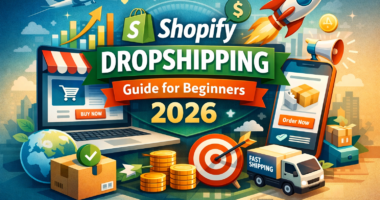 Shopify dropshipping guide for beginners 2026 showing online store setup, product sourcing, and eCommerce growth