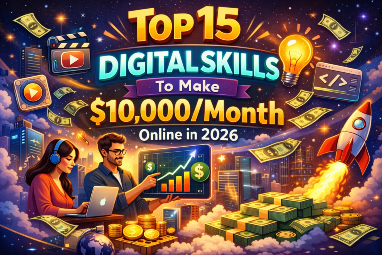Top 15 digital skills to make $10,000 per month online in 2026 including AI, freelancing, coding, and digital marketing