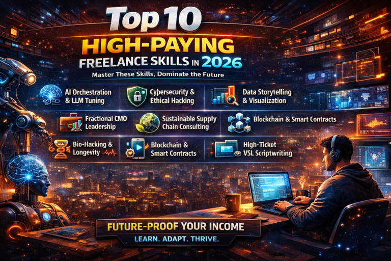 Top 10 high paying freelance skills in 2026 including AI orchestration, cybersecurity, data visualization and no-code development