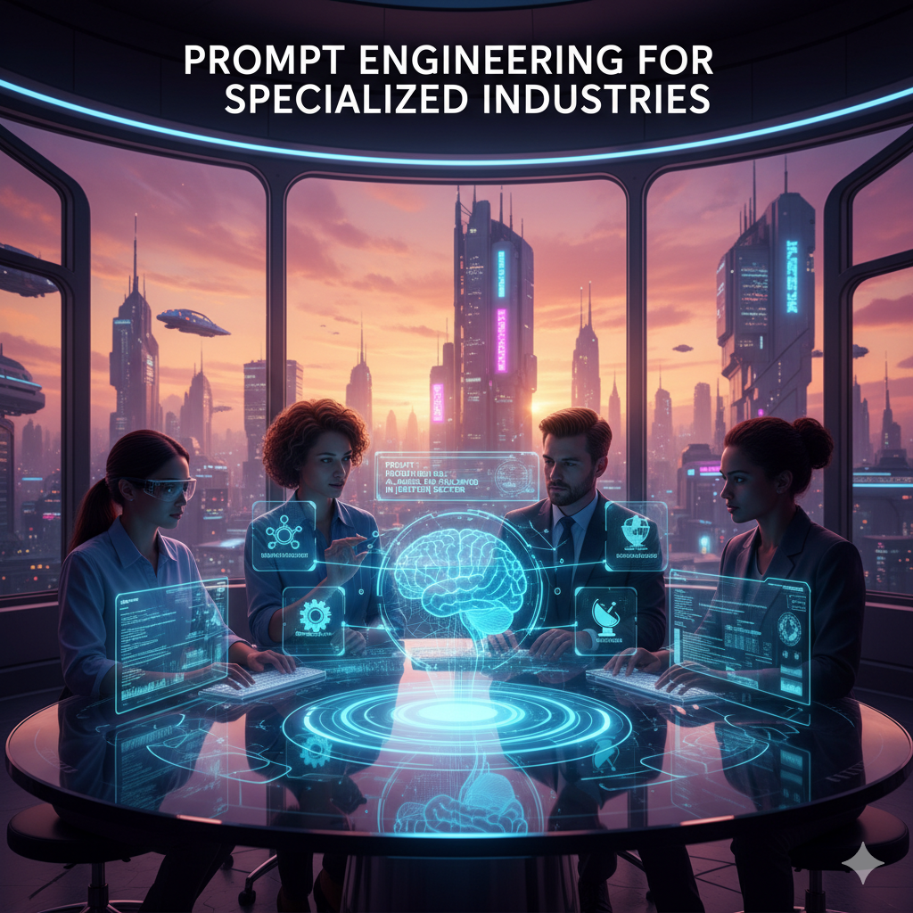 "Professional team using advanced prompt engineering techniques to optimize AI models for specialized industries."