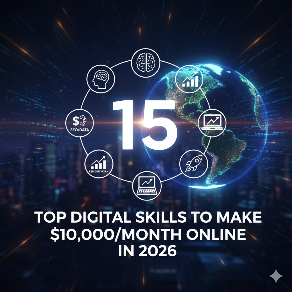 Top 15 digital skills to make $10,000 per month online in 2026 including AI, freelancing, coding, and digital marketing