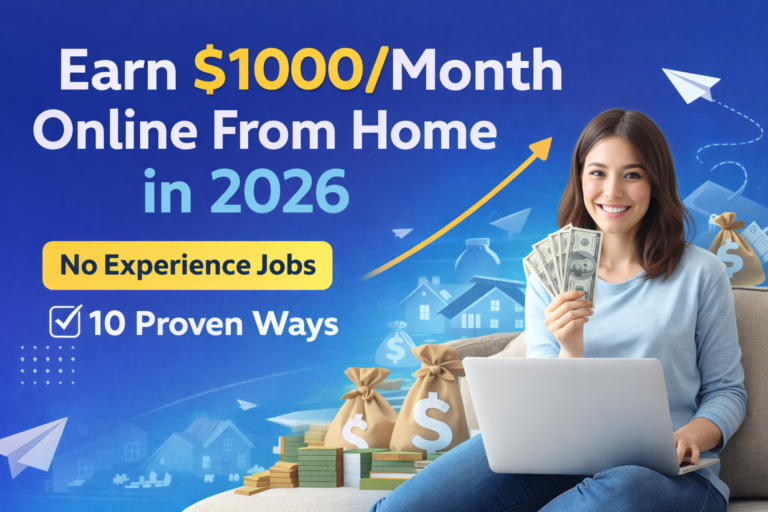 Young professional working on a laptop from home earning 1000 dollars monthly in 2026