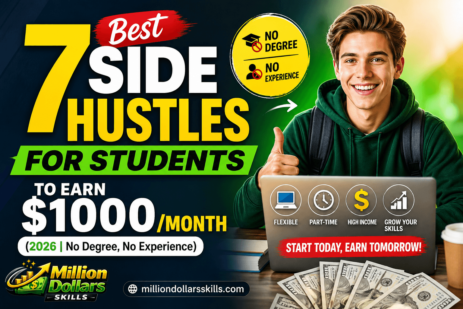 7 best side hustles for students to earn $1000 per month in 2026 with no degree and no experience