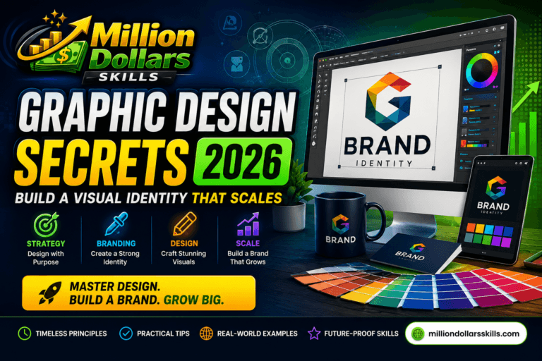 Graphic Design Secrets 2026 guide showing how to build a scalable visual identity for modern branding and digital businesses