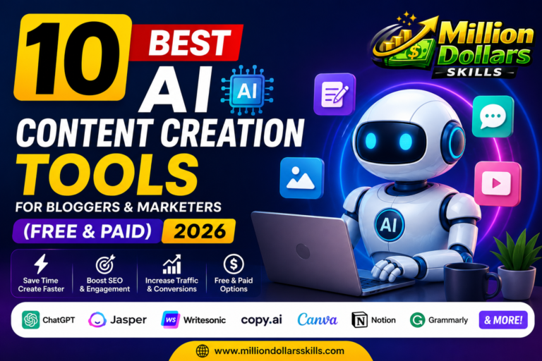 Best AI content creation tools for bloggers and marketers in 2026 featuring AI-powered writing, design, and marketing software.